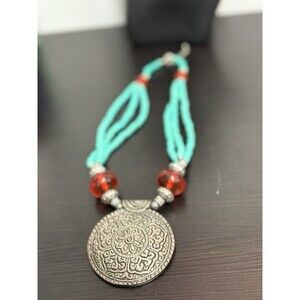 Handmade Tibetan Style Mandala Pendant Necklace Turquoise Multicolor